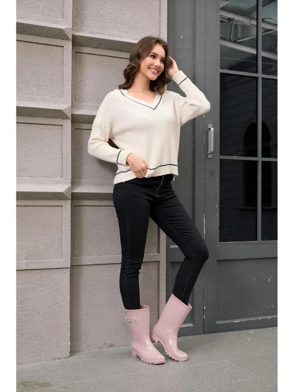 Women's Light Pink Anti-Slipping Comfortable Waterproof Mid Calf Light Rain Boot